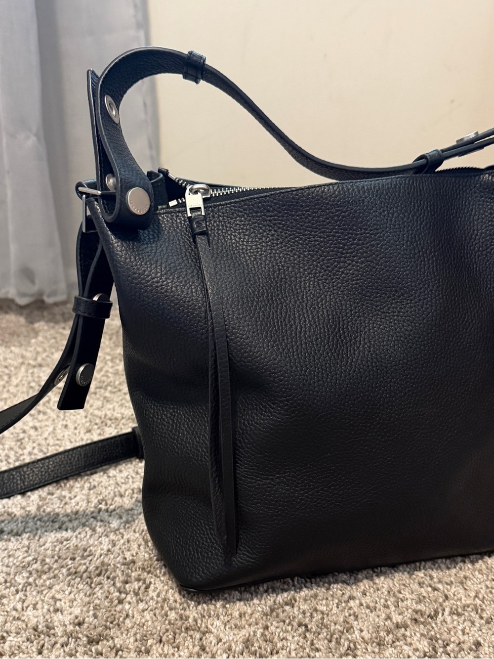 AllSaints Black Pebbled Leather Shoulder Bag - Picture 6 of 7